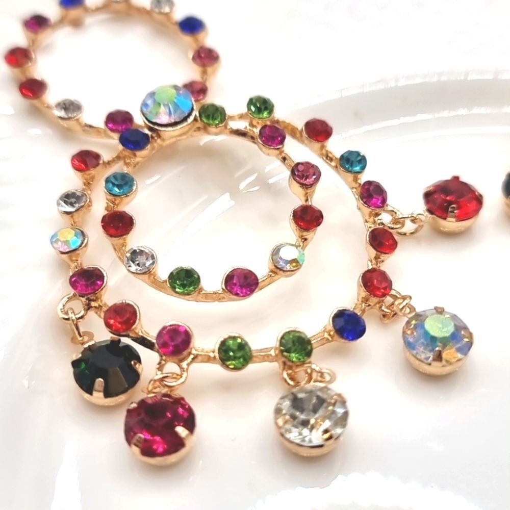 Rainbow Rhinestone Circle Dangle Earrings - image 3